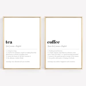 kitchen printable wall art | coffee bar decor set of two prints | tea definition print | coffee definition print | digital download