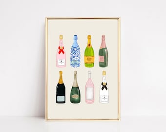 champagne wall art | bar cart decor | champagne poster | girly wall art | wall prints trendy | bar cart art | kikiandnim | digital print