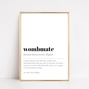 wombmate definition print | twin quotes | twins nursery decor | gift for twin sister | twin boys room decor | kikiandnim | digital print