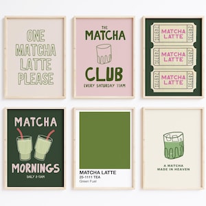 Arte de pared con galería de matcha / Impresión linda para la cocina / Decoración de cafetería / Decoración de cocina / Póster de té / Regalo para amantes del matcha / Impresión digital de kikiandnim