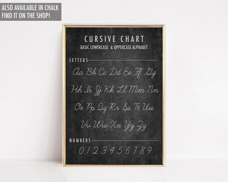 cartel educativo / gráfico de escritura cursiva / gráfico del alfabeto / decoración de la escuela en el hogar / imprimibles de la escuela en el hogar / cartel del aula / impresión digital imagen 7