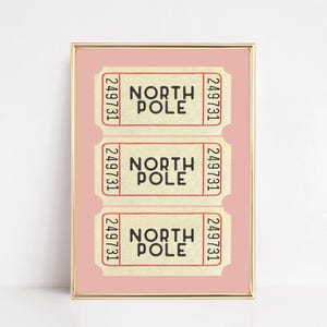 impresión de boletos del polo norte / decoración navideña rosa / impresión navideña de moda / arte de la pared navideña / decoración navideña / kikiandnim / impresión digital