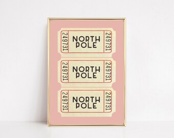 north pole ticket print | pink christmas decor | trendy christmas print | christmas wall art | holiday decor | kikiandnim | digital print
