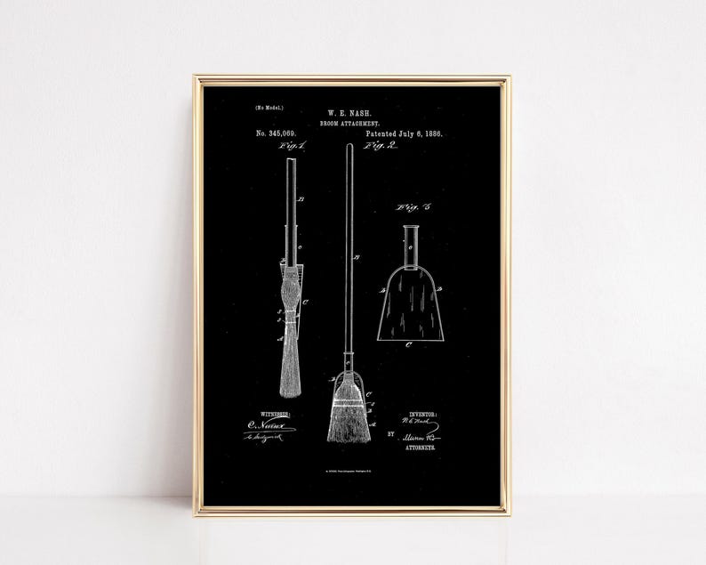 Broom Patent Print | Witchy Wall Art | Vintage Halloween Decor | Spooky Art (Digital Download) image 1