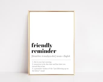 funny home office art | friendly reminder definition print | home office decor | home office poster | office wall art | digital download