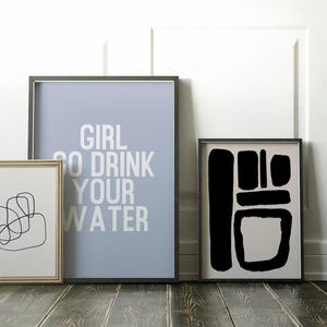 funny kitchen decor | drink your water print | home office decor | home gym wall art | minimalist printable wall art | digital download image 4