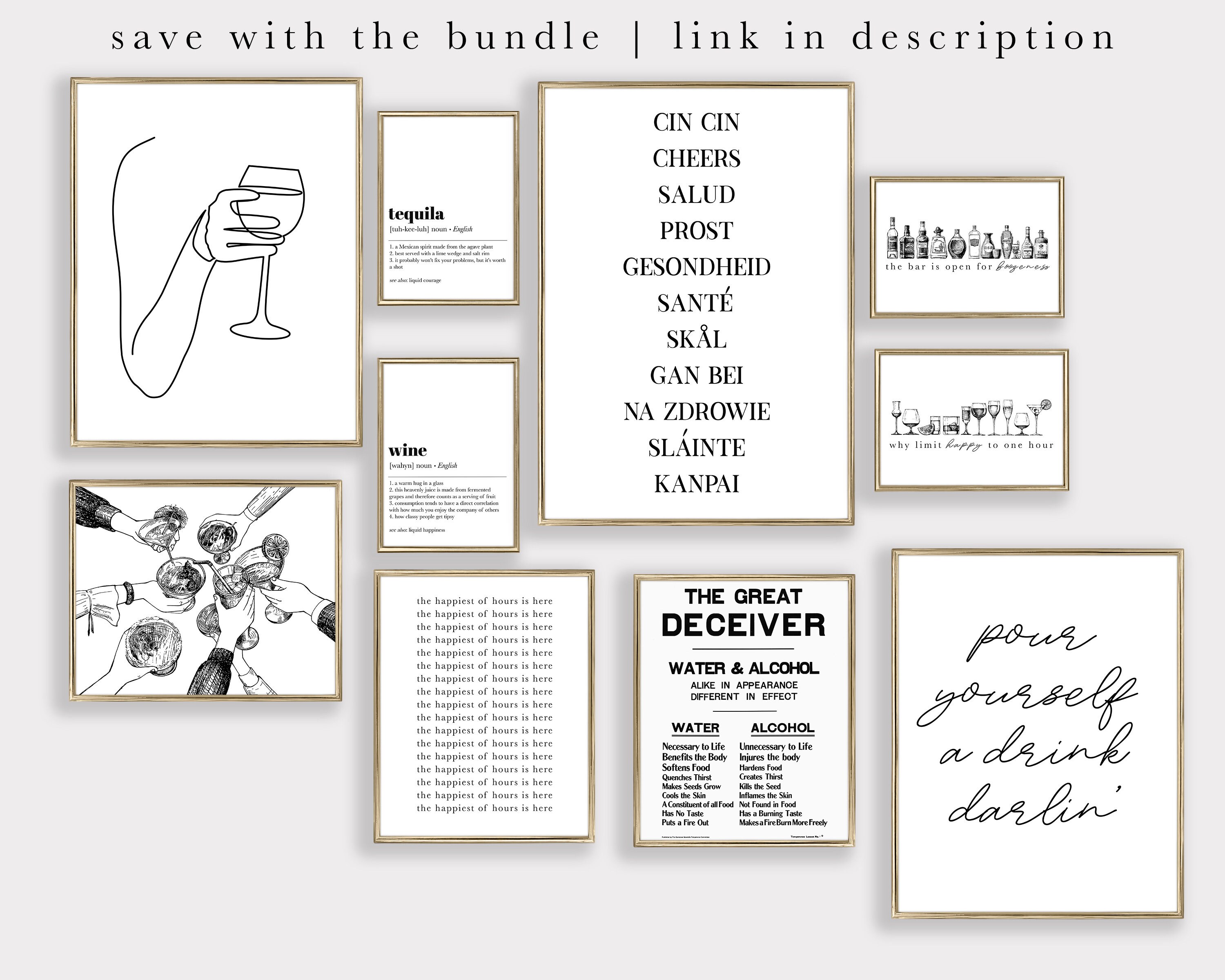 Printable Wall Art for Bar Cart Wine Line Art Print Wine Etsy