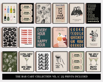 bar cart prints mega bundle | 25 PRINTABLES | bar cart wall decor | cocktail posters | bar cart accessories | kikiandnim | digital prints