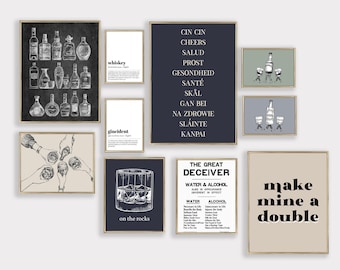 Bar Art Gallery Wall Print Set | Whiskey Theme (Digital Download)