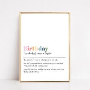 Geburtstag Definition Druck | Geburtstag Wandkunst | Geburtstag Druck | Geburtstagsparty Dekor | Happy Birthday Schild | digitaler Download