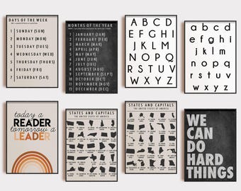 neutral classroom decor | 35 PRINTABLES | calm educational printable posters for classroom | boho classroom decor bundle | digital downloads