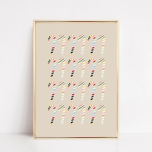 Décorations de Noël à imprimer | Motif canne de Noël | Décoration murale de Noël colorée | Art de Noël moderne | Téléchargement numérique