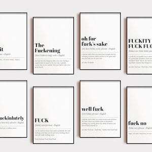 fuck definition prints | 8 PRINTABLES | funny home office decor | minimalist dorm decor | man cave decor | funny wall art | digital download