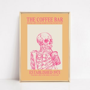 koffie muurkunst | cafédecor | koffieafdruk | roze en oranje muurkunst | trendy koffieposter | kikiandnim | digitale download