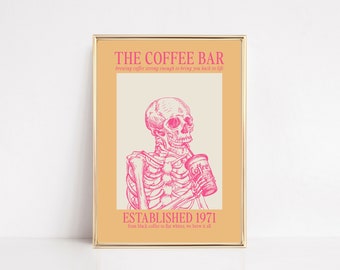 coffee wall art | cafe decor | coffee print | pink and orange wall art | trendy coffee poster | kikiandnim | digital download