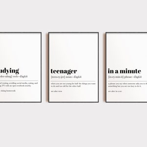 teen wall art | set of 3 prints | teenager room decor | funny teen gift | teenager definition print | minimalist decor | digital download