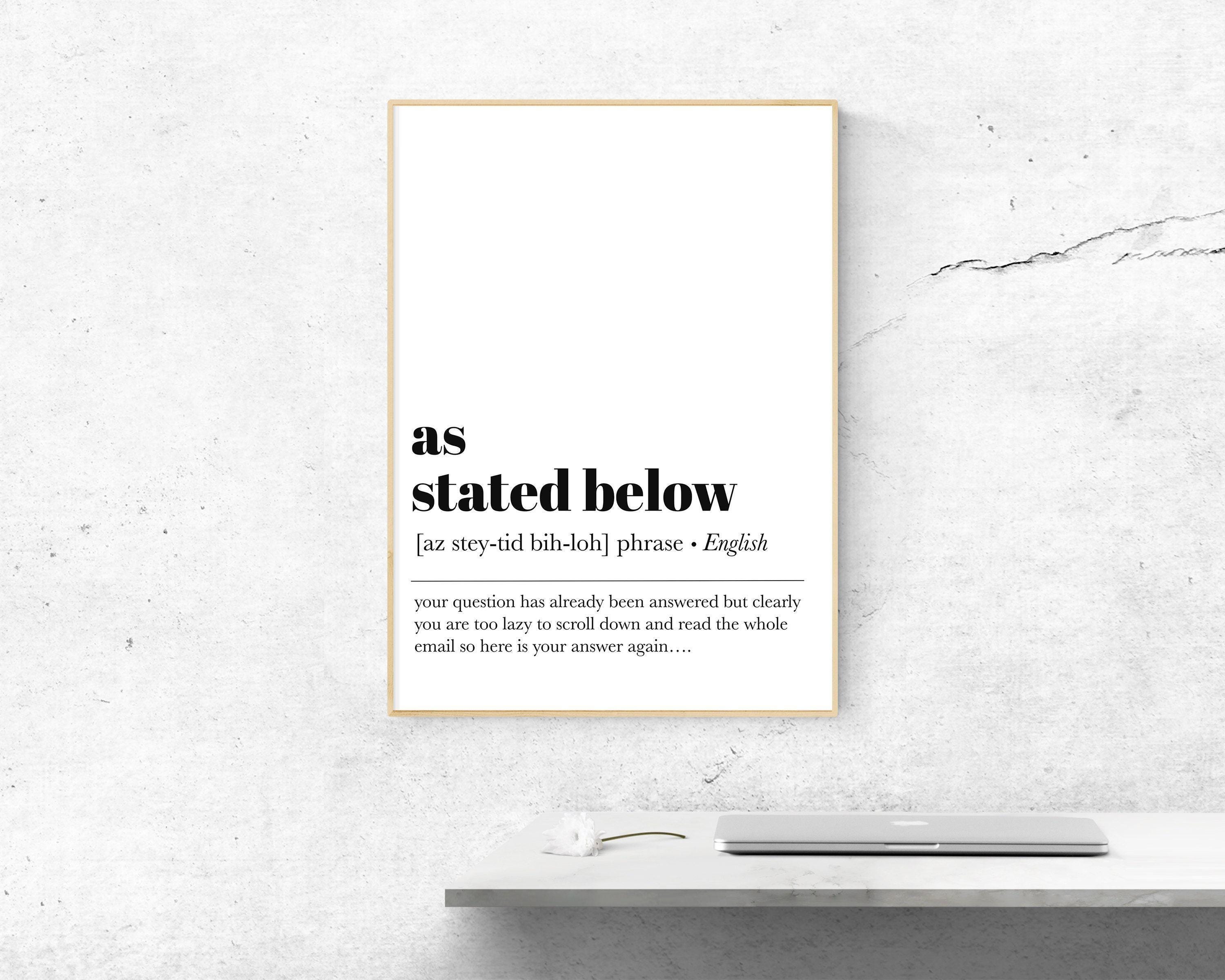 As Stated Below Definition Print | Funny Office Decor (digital Download ...