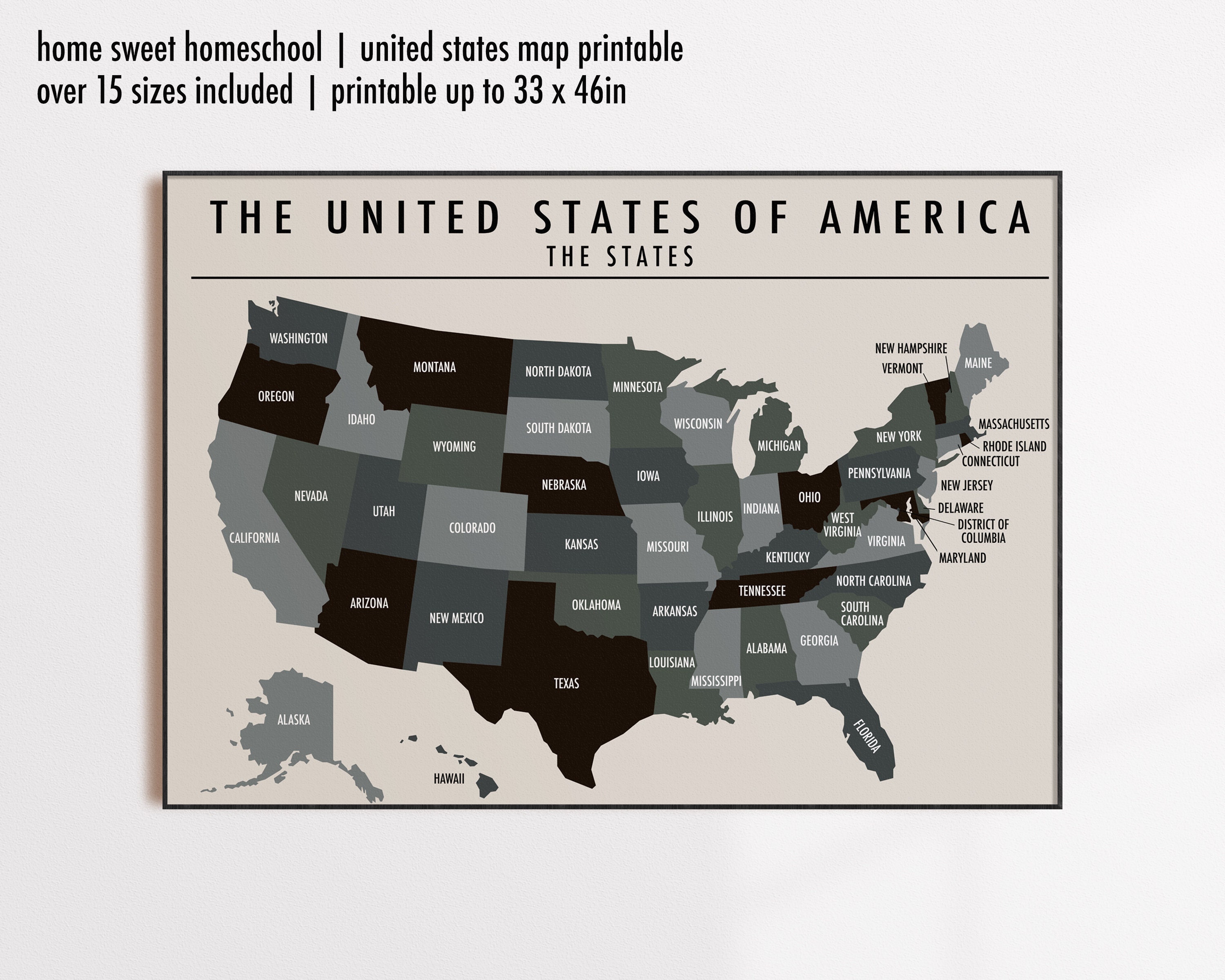 Printable Us Map Poster United States Map Printable Usa | Etsy