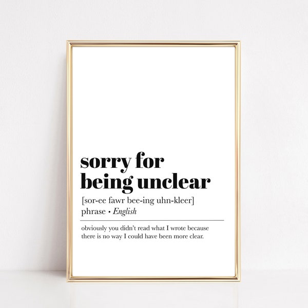 funny office wall art | sorry for being unclear | cubicle decor | funny office sign | office desk accessories | kikiandnim | digital print