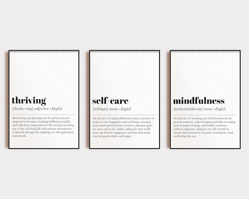 self care wall art | set of 3 prints | mental health prints | therapy office decor | mindfulness poster | therapy art | digital download image 1