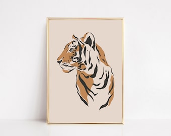 abstract tiger art print | safari art | boho prints | neutral wall art | minimalist print | tiger wall art | printable art digital download