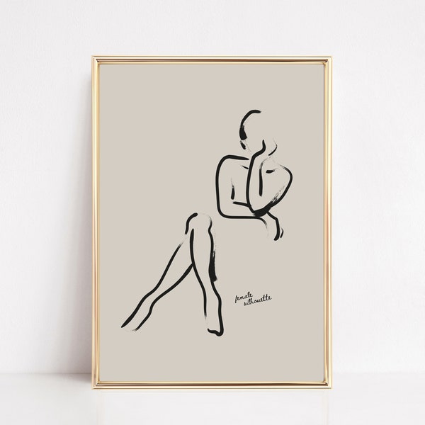 nude line drawing | sexy woman wall art | one line art | beige art print | sexy drawing | naked print | nude woman print | digital download