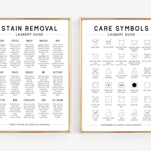 laundry room print set of 2 printables | laundry room decor | care symbols | stain removal guide | laundry room signs | digital download