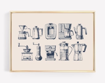coffee poster | navy wall art | coffee bar decor | coffee wall art | coffee print | cute kitchen print | kikiandnim | printable wall art