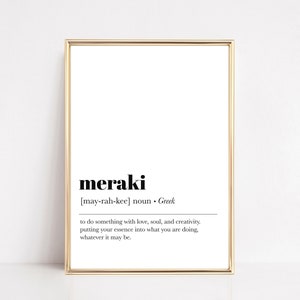 meraki definition print | inspirational wall art | minimalist home decor | greek wall art print | kikiandnim | printable wall art