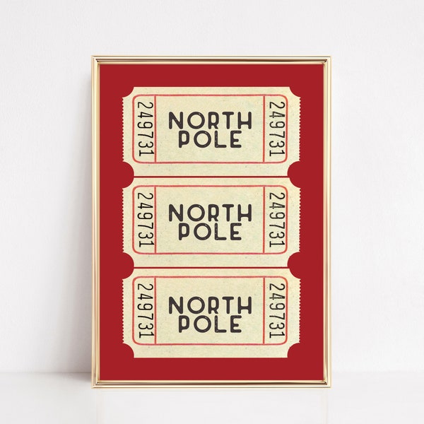 north pole ticket print | red christmas decor | trendy christmas print | christmas wall art | holiday decor | kikiandnim | digital print