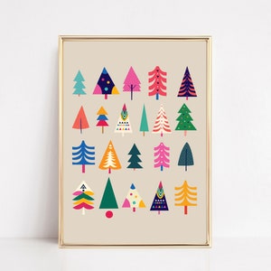 printable christmas decorations | christmas tree print | colorful christmas wall decor | modern christmas art | digital download