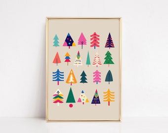 printable christmas decorations | christmas tree print | colorful christmas wall decor | modern christmas art | digital download