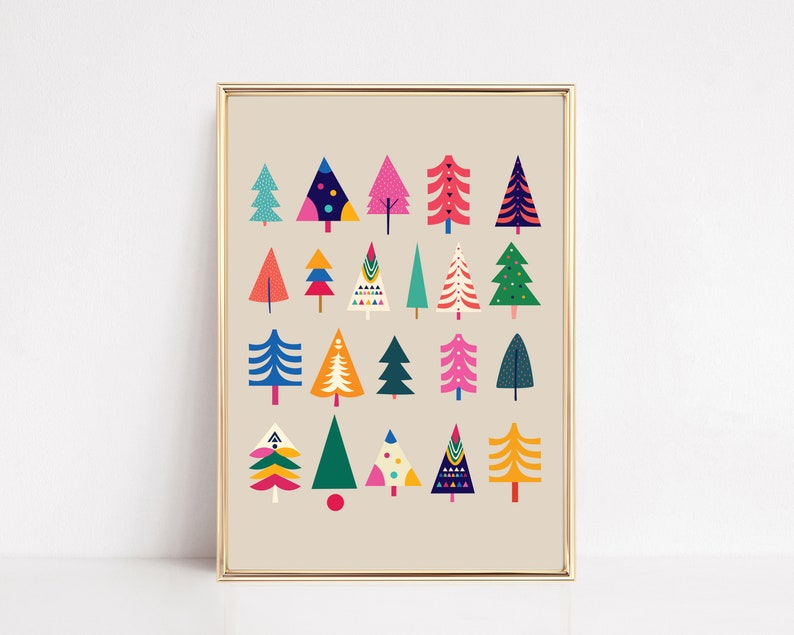 printable christmas decorations christmas tree print colorful christmas wall decor modern christmas art digital download image 1