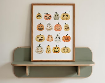Watercolor Pumpkin Wall Art | Halloween Home Decor | Gourds Kitchen Decor | Halloween Jack-o'-Lanterns Art | UNFRAMED | KIKIANDNIM