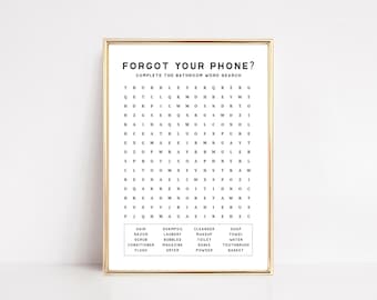 impresiones de baño / olvidé la impresión de su teléfono / decoración del baño de visitas / búsqueda de palabras arte de pared imprimible / decoración de la pared del baño / descarga digital