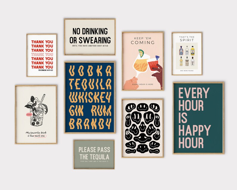Bar Cart Prints 9 PRINTABLES Colorful Bar Cart Decor Etsy