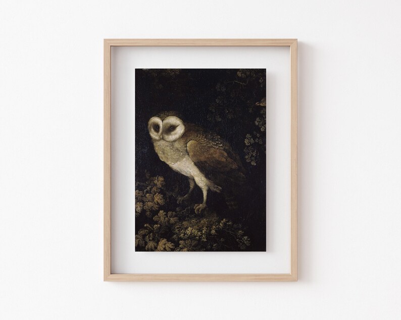 dark academia wall art | moody decor | vintage halloween decor | gothic wall art | vintage owl painting | kikiandnim | digital print image 5