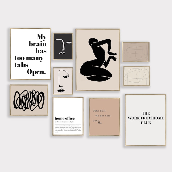 Kunstdrucke für die Wand im Homeoffice | 12er-Set | Minimalistische Bürodekoration | Moderne Wandbilder fürs Büro | kikiandnim | Druckbare Wandbilder