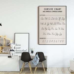 cartel educativo / gráfico de escritura cursiva / gráfico del alfabeto / decoración de la escuela en el hogar / imprimibles de la escuela en el hogar / cartel del aula / impresión digital imagen 4