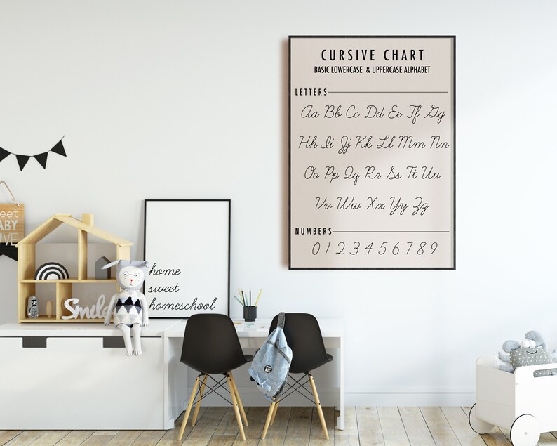 cartel educativo / gráfico de escritura cursiva / gráfico del alfabeto / decoración de la escuela en el hogar / imprimibles de la escuela en el hogar / cartel del aula / impresión digital imagen 4