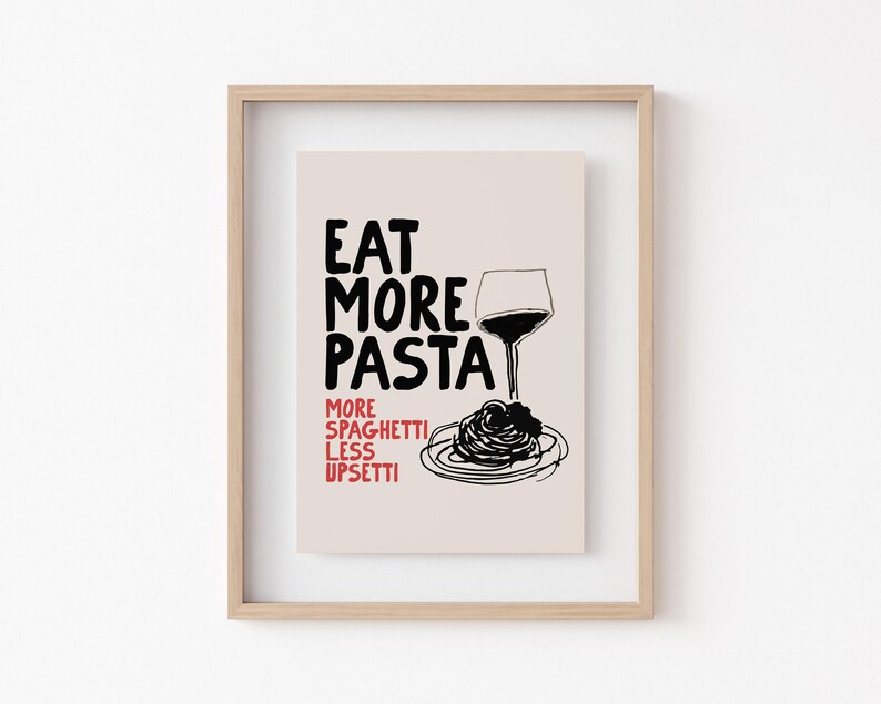 pasta wall art | aesthetic kitchen poster | kitchen wall art | large wall art | trendy apartment decor | kikiandnim | digital wall art print image 4