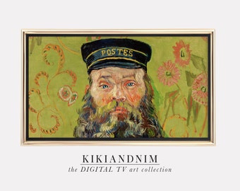 frame tv art | vintage postman portrait | classic art for frame tv | samsung frame tv art | living room tv art | kikiandnim | digital tv art