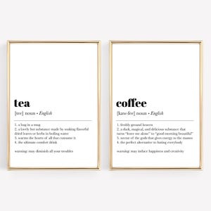 kitchen printable wall art | coffee bar decor set of two prints | tea definition print | coffee definition print | digital download