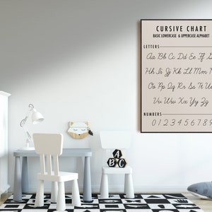 cartel educativo / gráfico de escritura cursiva / gráfico del alfabeto / decoración de la escuela en el hogar / imprimibles de la escuela en el hogar / cartel del aula / impresión digital imagen 3