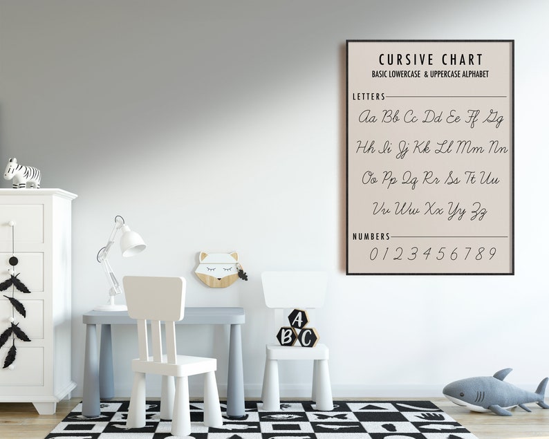cartel educativo / gráfico de escritura cursiva / gráfico del alfabeto / decoración de la escuela en el hogar / imprimibles de la escuela en el hogar / cartel del aula / impresión digital imagen 3