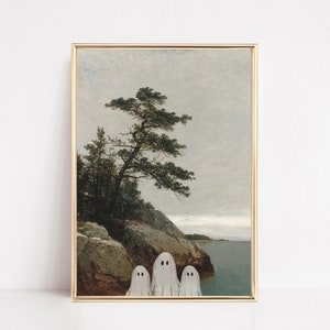 vintage halloween decor | ghosts wall art | halloween print | halloween wall art | vintage lake painting | kikiandnim | digital print