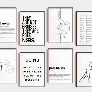 regalo di pole dance / arredamento palestra domestica / set di 9 STAMPABILI / arte da parete pole dance / pole fitness / arte da parete per palestra / poster per palestra / download digitale