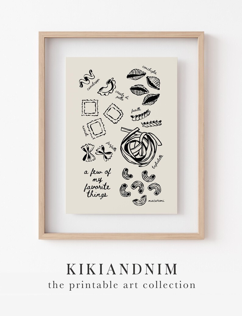 pasta wall art | cute kitchen print | kitchen decor | dining room wall art | trendy food art | kitchen poster | kikiandnim | digital print image 9