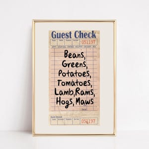 guest check wall art | funny thanksgiving decor | dining room wall art | beans greens potatoes | thanksgiving digital print | kikiandnim
