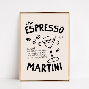 espresso martini-print | barwagen afdrukken | schattig barwagendecor | trendy kunst aan de muur | espresso martini-kunst | kikiandnim | digitale kunstafdruk